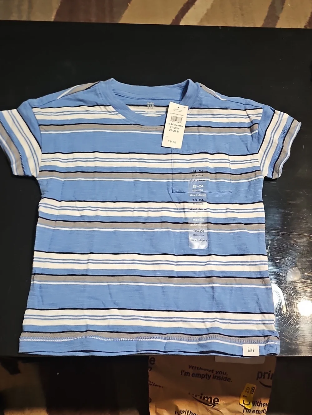 GAP Blue and White Striped Short Sleeve Tee with Pocket